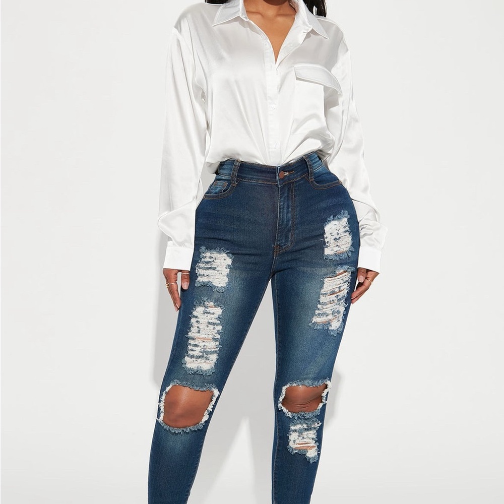 Fashion Nova Blue Distressed Jeans